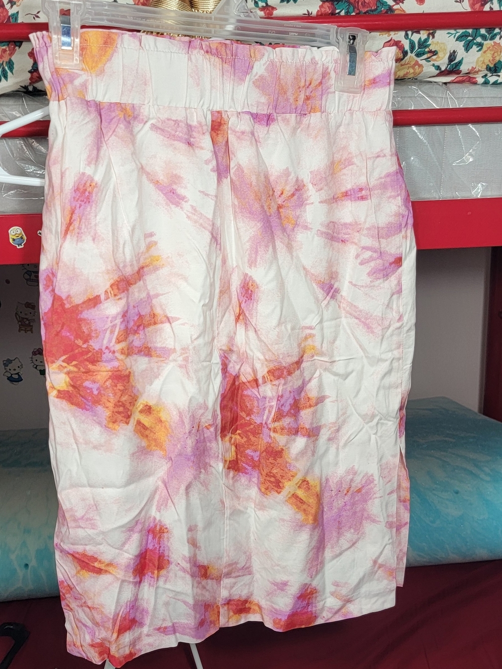 Ann Taylor White Midi Skirt with Pink and Orange Watercolor Print